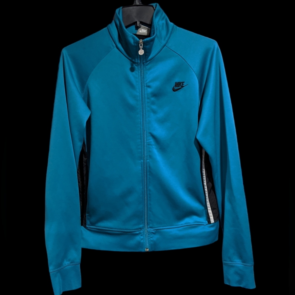 Nike Logo Embroidered Dark Teal, Black & White Zip Up Jacket